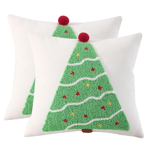 Tosleo 2er Set Weihnachten Kissenbezug 50x50CM Kissenbezüge Grüner...