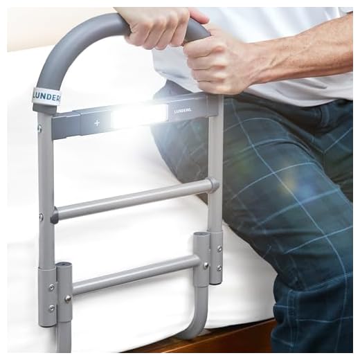 Lunderg Bed Assist Rail for Seniors with Motion-Activated Light & Non-Slip Grab Bar - Easy to Install Bed Rails for Elderly Adults Safety & Post-Surgery - Helps Reduce Falls & Support Independence