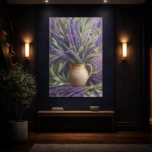 Tableau de fleurs violettes pour habiller un mur vide salon