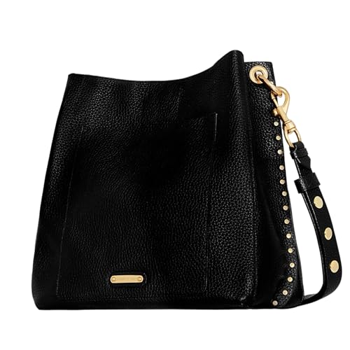 Image of Rebecca Minkoff Women's Darren Shoulder Bag, Women's Leather Handbag With Antique Brass Magnetic Turn Lock Hardware
