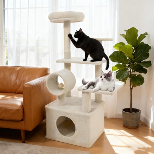 PETSITE Torre para Gatos 48 pulgadas Beis con Rascadores y Plataformas miniatura 2