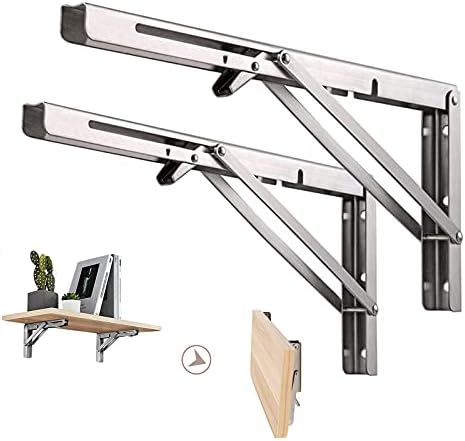 Folding Shelf Brackets 24inch, Heavy Duty Stainless Steel L-Shaped Bracket, DIY Shelves for Table Desk Bench Wall Mounted TV Bracket Max Load 500lb Space Saving