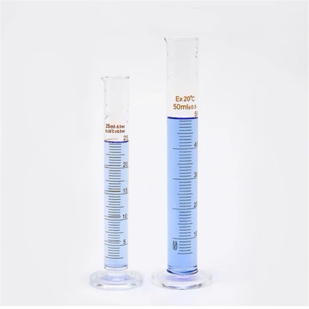 Set di 5 cilindri graduati in vetro da laboratorio da 5 ml, 10 ml, 25 ml, 50 ml e 100 ml con 1 asta di agitazione