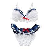 YOMORIO Japanese Uniform Cute Bra and Pantie Set Bralette Lingerie (Navy Blue, Medium)