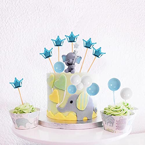 Newmemo Blue Elephant Cake Topper 14Pcs With Baby Elephant Pearl Balls And Crown Cake Picks Elephant Cake Decoration For Elephant Theme It's A Boy Little Peanut Baby Shower Birthday Party Supplies #TOP5