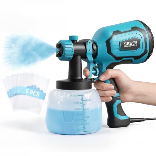 SEESII Paint Sprayer,700W HVLP Paint Gun with 4 Nozzles and 3 Patterns, 5 Paint Bags, Easy Clean &...
