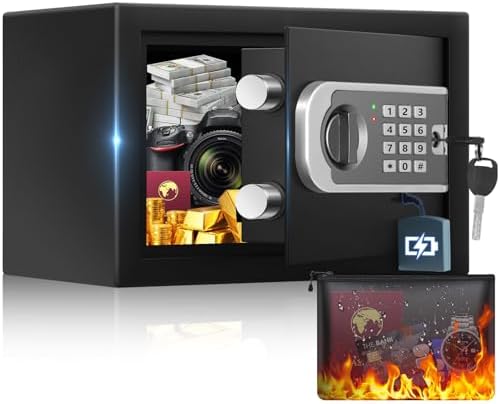 [UPGRADED] Small Safe Box for Home, 0.30 Cuft Mini Safes with Fir...