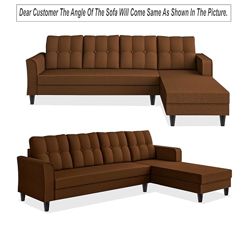 Image of Adorn India Maddox Tufted L Shape 6 Seater Sofa Set RHS (Brown) (3 Year Warranty)