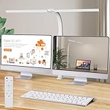 LOTTBUTY Doppelkopf Schreibtischlampe LED dimmbar,24W 80CM klemmbar Homeoffice Tageslichtlampe Schreibtisch Lampe, Schwanenhals Büro Tischlampe, Augenschutz Monitorlampe,5 Farbmodi