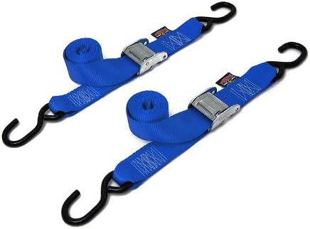 PowerTye 2in x 5.5ft Cam Buckle Tie-Down with S-Hooks - 600 lb. Working Load Limit / 1,800 lb. Breaking Strength - Made in USA - Blue (Pair)