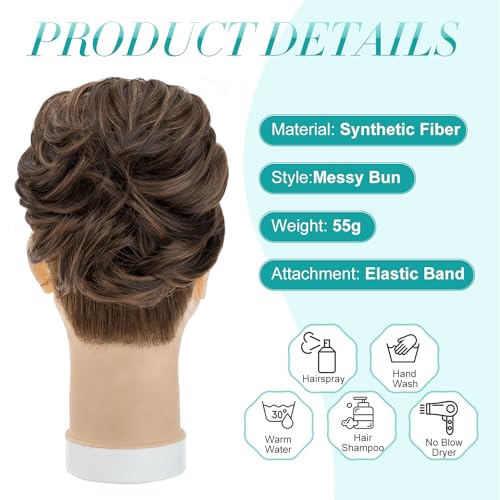 S-noilite Hair Pieces for Women Hair Scrunchies Thick Messy Bun Hair Bun Updo Chignons Ponytail Extenions - Dark Brown mix Light Auburn - Image 2