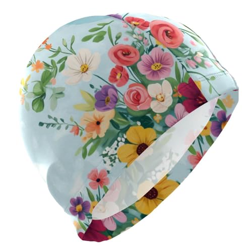susiyo Bright Colorful Flowers Mens Swim Caps Polyester Swimming Hat for Adult and Youth