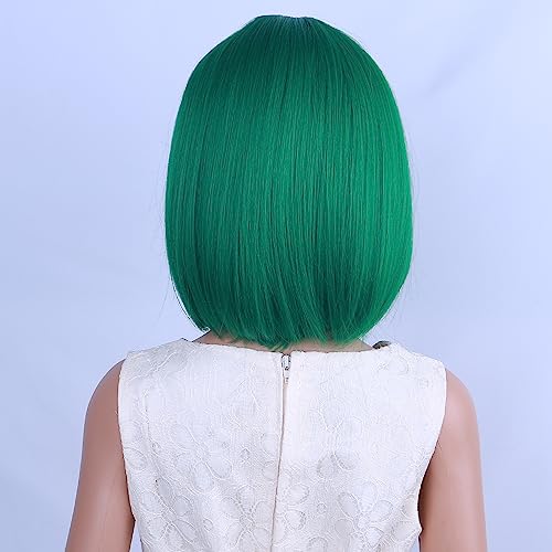 Image of PATTNIUM Kids Green Wig Child Green Bob Wig for Girls Colored Wigs Dark Green Bob Wig Cosplay Party Synthetic Wigs