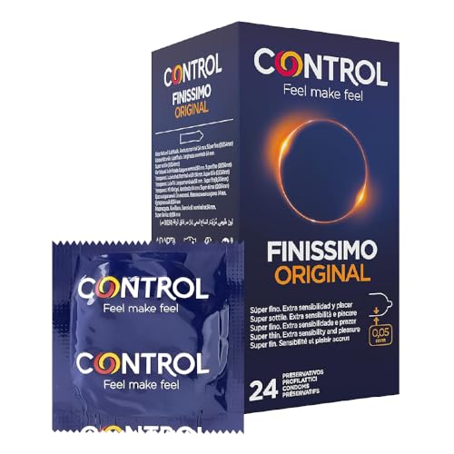 Control Preservativos Finissimo Original. Caja Pack Ahorro 24 Condones Súper Finos, Extra Sensibilidad, Lubricados, Sexo Seguro. Disfruta de un Ajuste Perfecto para una Relación Segura