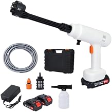 Cordless Pressure Washer, 180W Portable Electric High Pressure Spray Water Gun with 6-in-1 Nozzle 1500mAh Rechargeable Battery Powered Cleaner for Car Washing White