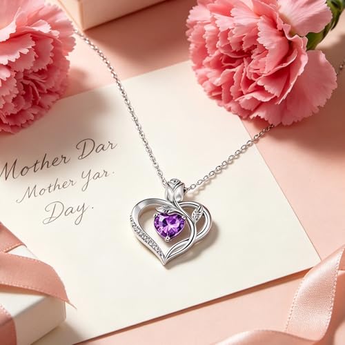 Image of Heart Birthstone Necklace for Women I Love You