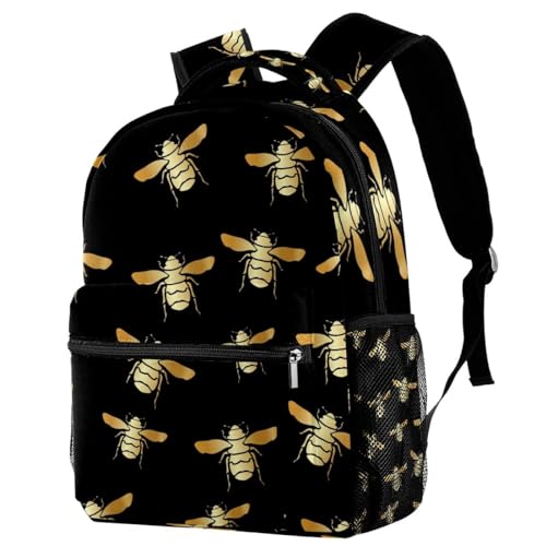 Sac à dos abeilles dorées noir solide contre le désordre scolaire
