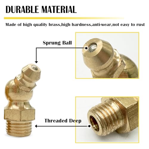 Image of 10Pcs Brass Hydraulic Grease Nipple Fitting,M10 x 1mm Metric Thread 45 Degree Angled Brass Hydraulic Grease Nipple Fitting,Hydraulic Grease Fitting Accessories