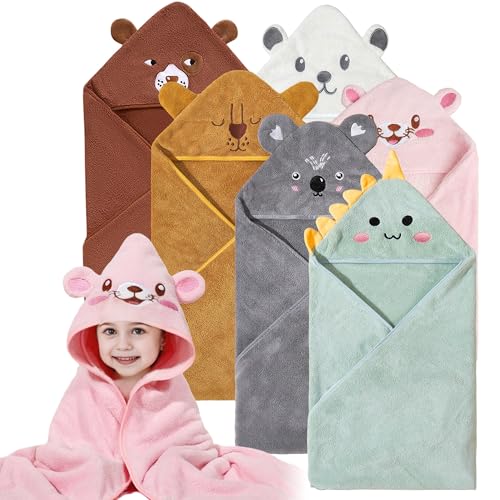 Image of Yaiseiko Baby Hooded Bath Towels,6 Pack Baby Bath Towel Set,Soft and Absorbent Toddler Towels with Hood for Babies,Toddler,Infant,Kids,Newborn Essential(31.5 X 31.5 Inch)