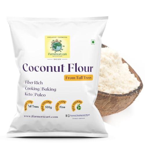 iFarmerscart Coconut Flour | Paleo Keto Flour | Protein & Fiber Rich | Grade A Tall Trees Coconuts | Gluten-Free Low Carb Baking Atta By Coconut Farmers Society – 500 Gm