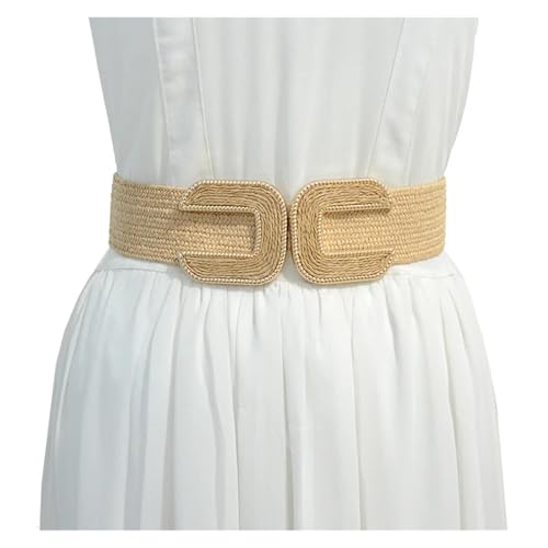 Straw Boho Belt Women's Woven PP Straw Elastic Belt U-Shaped Decorative Buckle Fashion Beige Waist Seal Women's Belt2