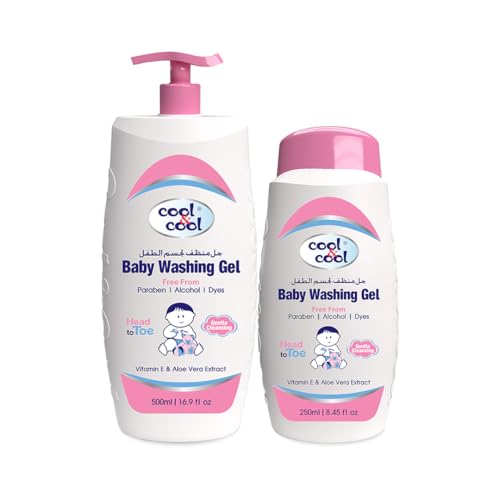 Cool & Cool Baby Washing Gel- 500ML + 250ML - Head to Toe Baby Bath Dye Free Tear Free Alcohol Free Paraben-Free Vitamin-E & Aloe Vera Extract With Extra Mild Formula 750ML