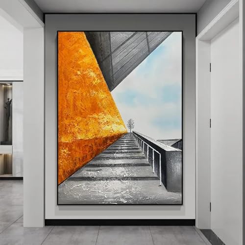 Toile bâtiment noir blanc orange KEBIA 60x80 cm pour la décoration moderne du salon