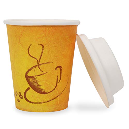 Image of (250 ml,Yellow, 8 Oz- Pack of 25-Piece Paper Disposable Cup with lid(100% Biodegradable) Ecofriendly, Safe & Hygienic for Juice,Coffee,Tea,Home,Office,Party & Wedding Events