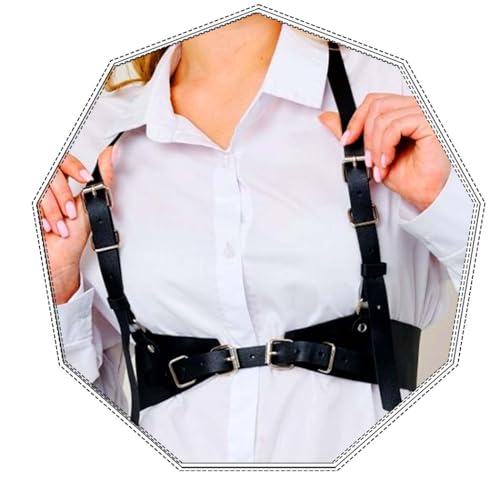 Fstrend Harness Waist Belt Leather Body Chain Chest Punk Black Costume Body Accessory for Women