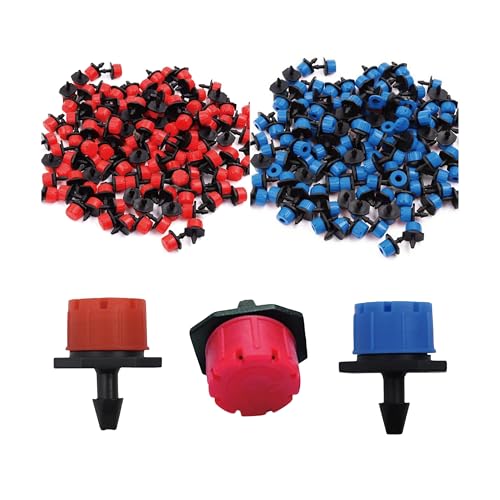 DmDoyy 100 Piezas Goteros De Riego Ajustables con Micro Gota, 1/4 Inch Micro Aspersores De Riego AutomáTico, Adecuado para Jardín Huerto Y Plantas (50 Rojos Y 50 Azules)