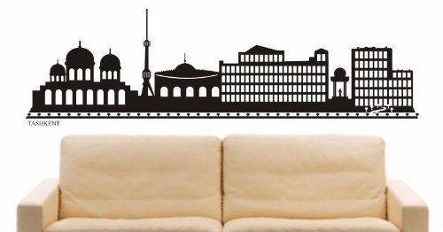 INDIGOS UG - Decalcomanie da muro - adesivi da parete - Murale - E515 Skyline città - ASTANA (Kazakistan) 96 x 36 cm - Viola - Decorazione per soggiorno, camera dei bambini, ufficio, scuola