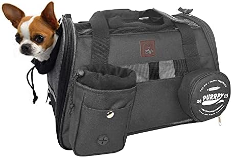 Purrpy Premium Pet Carrier Airline Approved Soft Sided for Cats and Dogs Portable Cozy Travel Pet Bag, Car Seat Safe Carrier Deep Grey