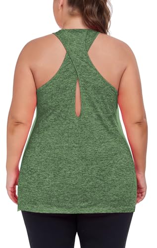 Image of ForHailey Women's Plus Size Cross Back Workout Tank Tops Athletic Shirts