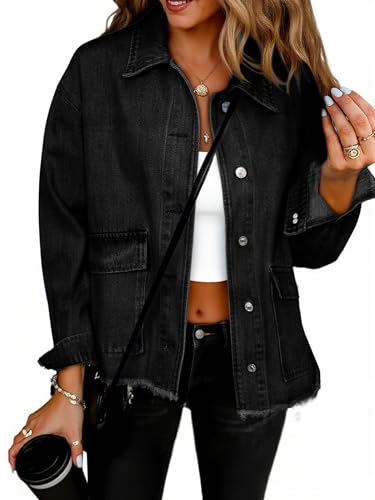 Glamaker Womens Jean Jackets Cropped Casual Denim Jacket Button Down ...