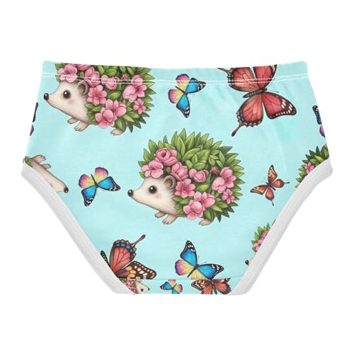 Cute Hedgehog Butterflies Blue Toddler Cotton Underwear, Girls Underwear Cotton, 2T–8 Years2