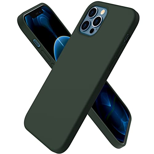 ORNARTO Compatible with iPhone 12 Case 6.1 and iPhone 12 Pro Case, Slim Liquid Silicone 3 Layers Full Covered Soft Gel Rubber Case Cover 6.1 inch-Cyprus Green