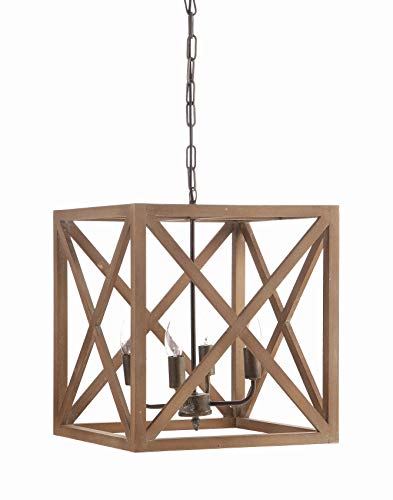 Creative Co-Op DA4433 Square Wood and Metal Chandelier,Brown,15.75