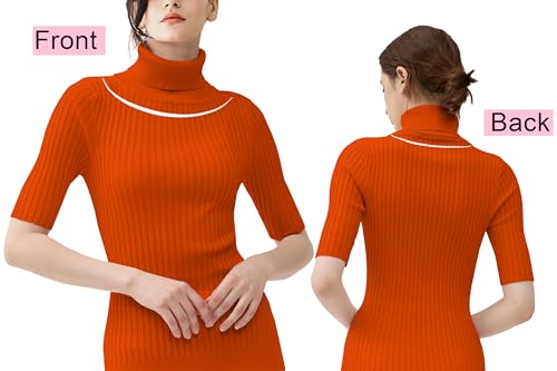 Image of v28 Women Turtleneck 1 /2 Half Sleeve Highly Stretchy Ribbed Knit Fitted Sweater
