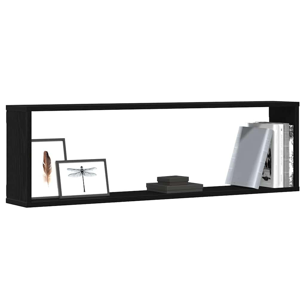 Homgoday Estantes cúbicos de Pared 2 uds Roble Negro 100x15x30 cm Estantería de Pared Colgante Flotante Almacenamiento Espacio Decoración Artículos Diarios en Familia