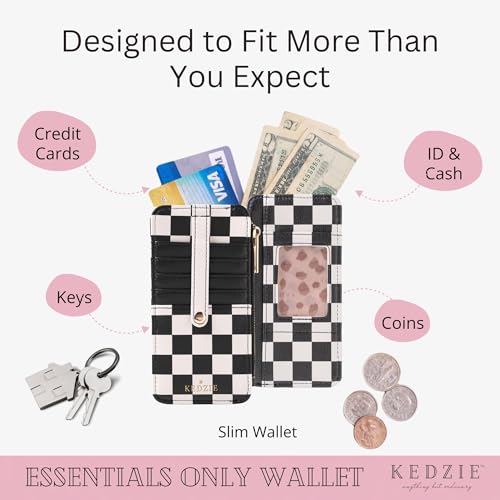 Image of KEDZIE Essentials Only Women's Zippered Wallet in Vegan Leather Small Card Holder Wallet Exterior ID Window - Later Skater