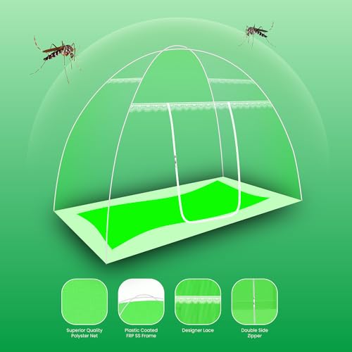 Image of Single Bed Mosquito Net Foldable, Lightweight Polyester 30GSM Strong Foldable Machardani (Green Color, 3feet x 6feet)