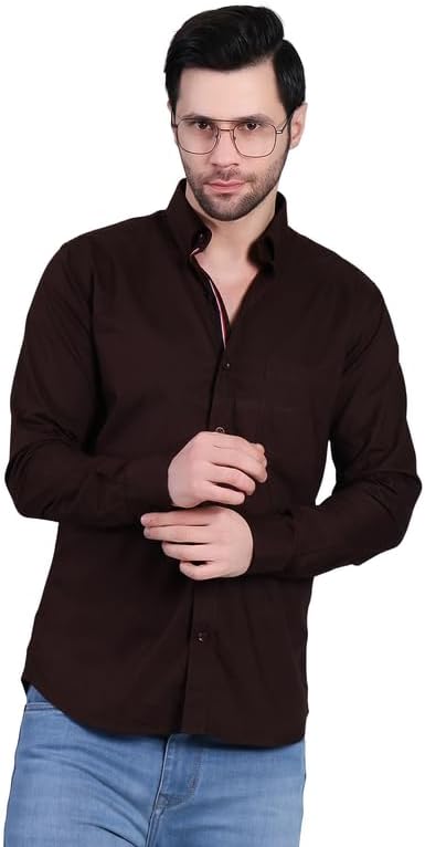 Men Rust Regular Solid Oxford Shirt with Polo Collar Full Sleeve Classic Design for Refined Casual Styling