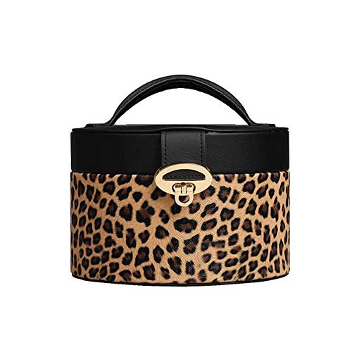 Slivy Jewelry Box for Women 2 Layer Leopard Pattern Trinket Organizer - Semicircular Mirror, PU Leather Portable Jewelry Boxes Travel Storage Case Treasure Holder for Girls