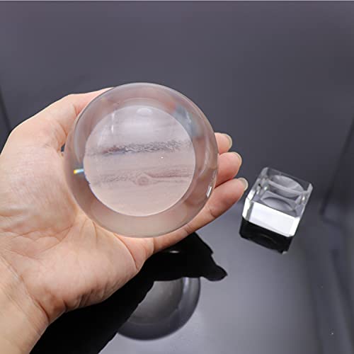 Image of 3 Inch /80MM Jupiter Crystal Ball, Display Globe Full Sphere Glass Paperweight with Clear Stand 3D Laser Engraved Glass Ball Sphere(Gifted Box Package)