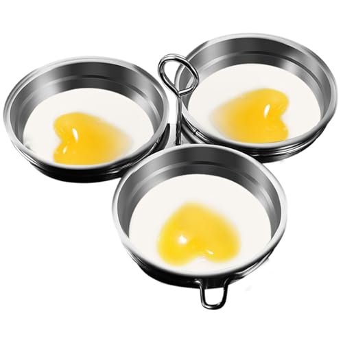 Stainless Steel Egg Poacher, 3-Cup Poached Egg Cooker, Nonstick Poacher Cups, Poaching Pan with Rack and Anti-Scalding Handle for Microwave Oven Stovetop, Heart-Shape