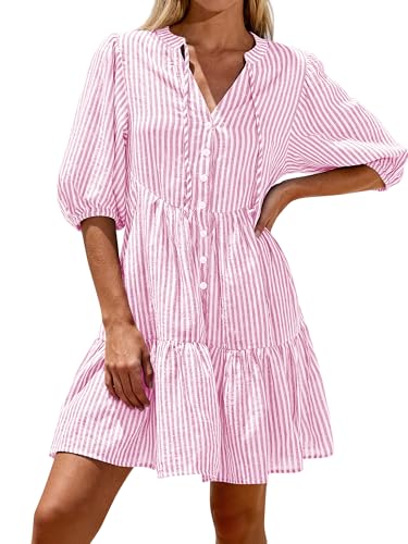 BTFBM Womens Summer Dresses 2026 Striped Mini Dress Half Sleeve