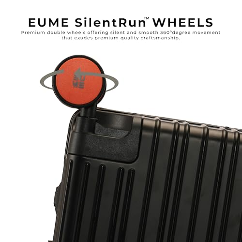 Image of EUME 100% Aluminium Trolley Bag for Travelling| 60cm Luggage Trolley Bag Medium Size for Travel| 8 Silentrun 360 Degree Spinner Wheels | Premium Trolley Bag for Travel (Black with Orange Wheels)