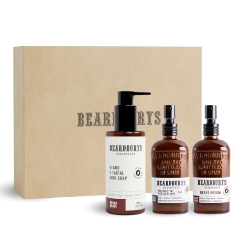 Essentials Skincare - Pack Cuidado Facial Hombre Diario | Incluye Limpiador Barba y Cara + Crema Hidratante + Acondicionador Barba | Antiarrugas, sin Picores y Fórmula de Rápida Absorción