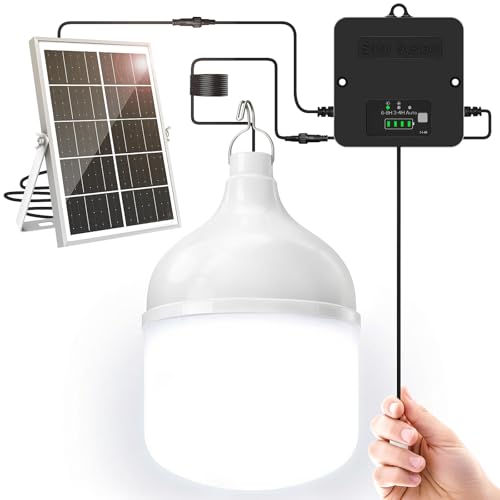 Solar Shed Light Indoor Outdoor, 6500K Daytime Available Pendant Light with Pull String, Power Display & Mode Indicator, IP65 Waterproof Solar Lights with 3 Lighting Modes for Garage Gazebo - 1 Pack