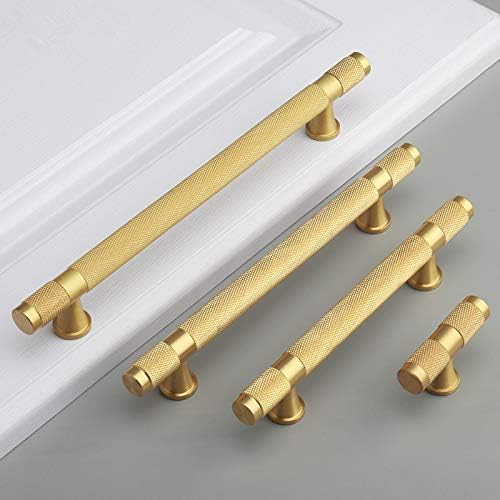 OUTAKU Modern Knurl Brass Kitchen Cabinet Knobs and Handles Gold Furniture Drawer Dresser Tbar Pulls Cupboard Door Handles Hardware 128mm 2Pack (2,HoleCC128mm)